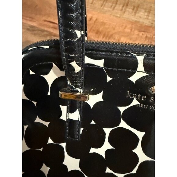 Kate Spade Black White Polka Dot Zip Dome Tote Satchel Purse Strap Double Handle - Picture 6 of 16